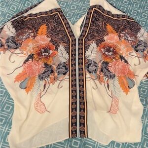 Rose & Olive Floral Blouse - Cream and Orange